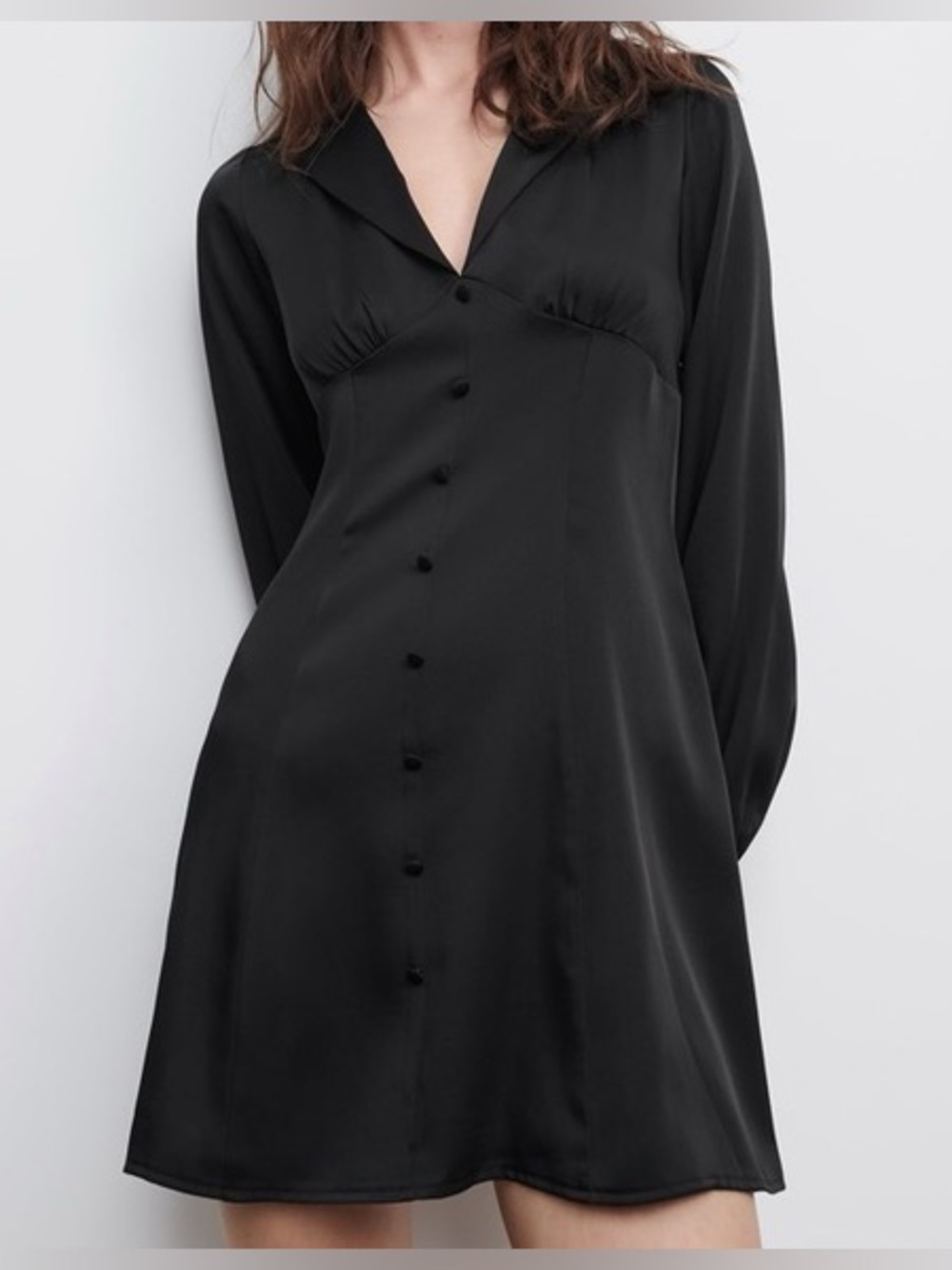 Zara Satin Effect Collared Mini Dress Sz S Black Corporate Siren Whimsigoth